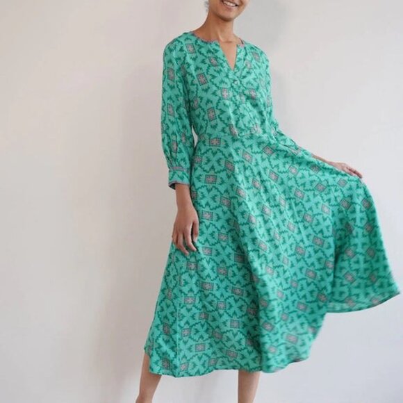 Tuckernuck Nimo With Love Azurite Dress Crane Blue Dotty Embroidered Birds Small - Picture 12 of 13